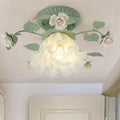 Traditionelt fransk ur i bladguld, jern og keramik, glasskærm, 1-lyskilde, halvplan loftslampe til stuen